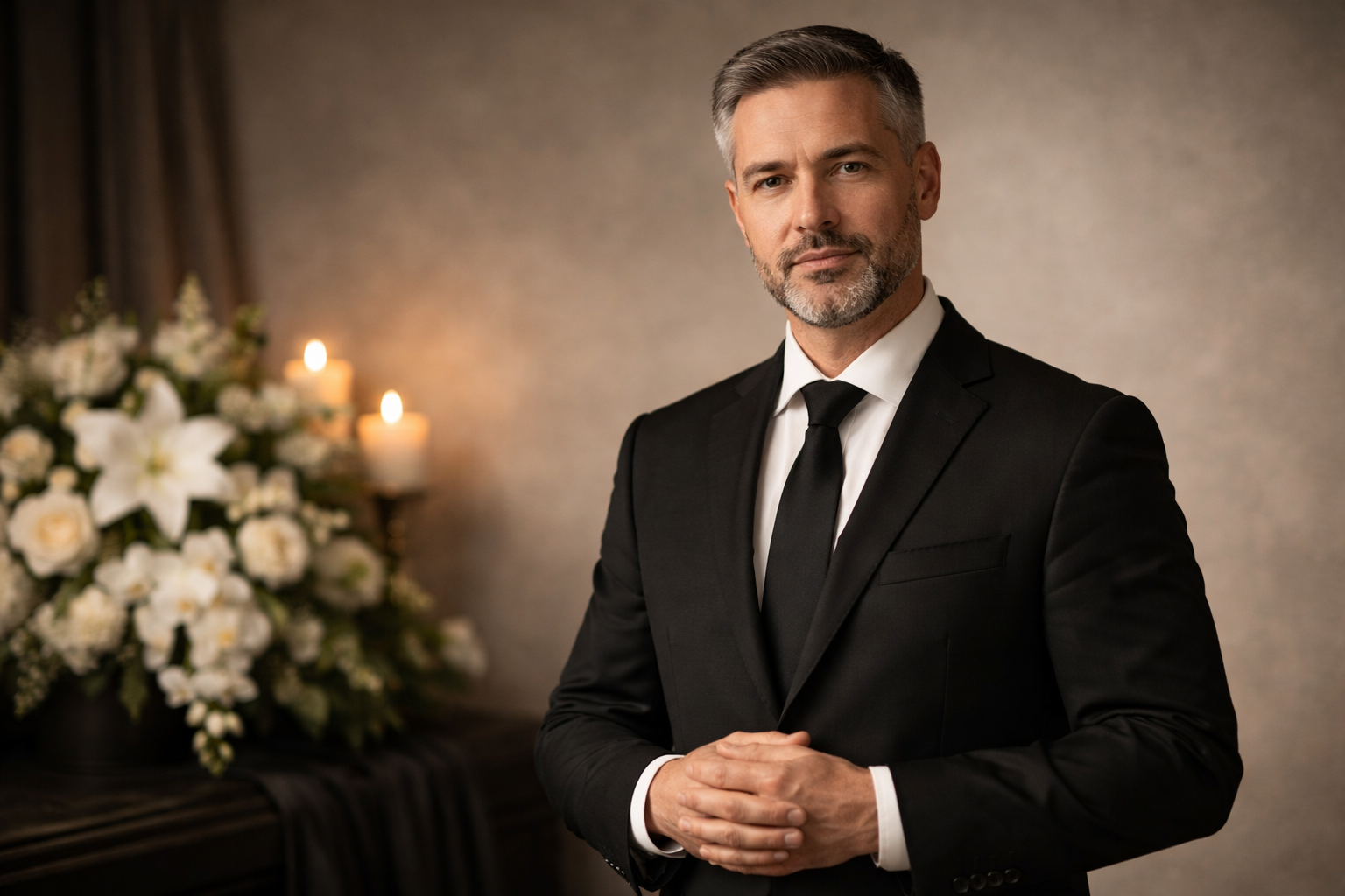 Услуги ритуального агента в Лысьве: аккуратно одетый мужчина специалист в деловом костюме